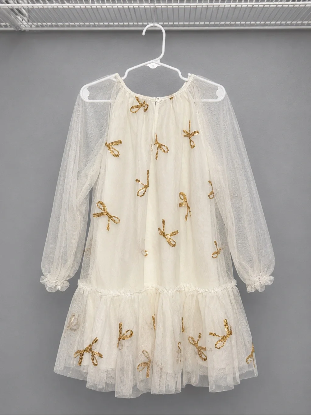 Cat & Jack Ivory Tulle Dress with Gold Bow Accents